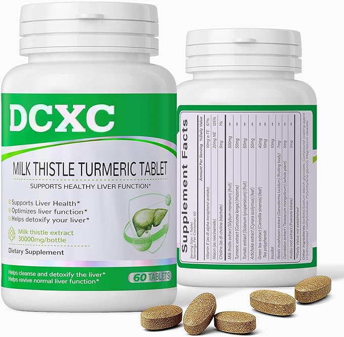 Liver Detox Supplement30000mg Milk Thistle Turmeric TabletStay up Late – Supports Liver Health – 60 Tablets
