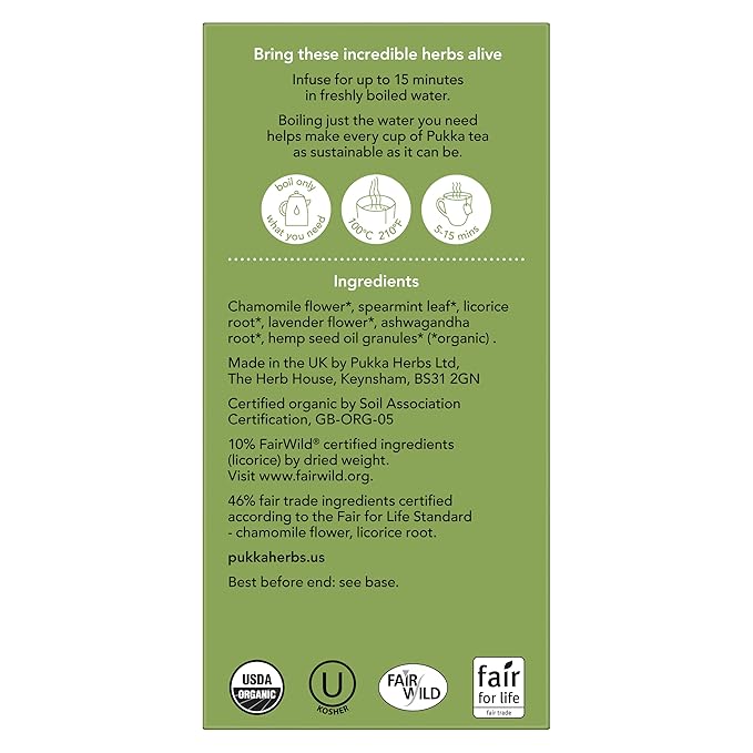 Pukka Organic Tea Bags Spearmint Ashwagandha and Hemp Seed Oil Peace Herbal Tea 20 Count (Pack of 3)