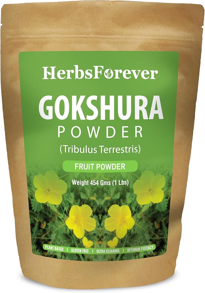 HerbsForever Gokshura(Tribulus Terrestris) Powder Fruit -for Vitality Urinary Health Muscle Mass- Wild Harvested -Non GMO Vegan- 2X Potency | Ultra Clean |NO Sand &amp Mud| Steam Sterilized|16oz-1L