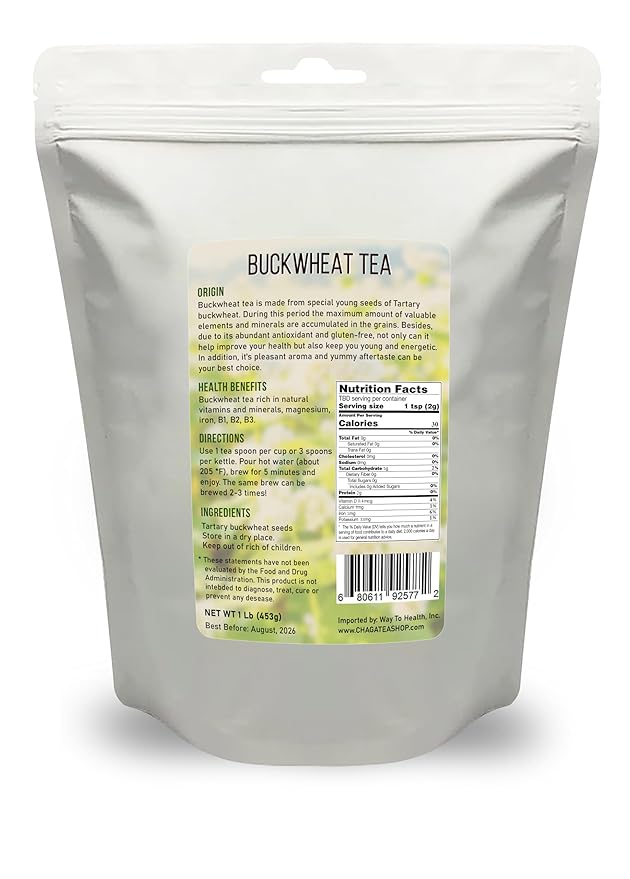 Tartary Buckwheat Tea Premium Grade Roasted Non-GMO Gluten-Free Vegan Caffeine-Free (NET WT 1 LB (453 G))