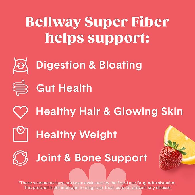 Bellway Super Fiber Powder + Collagen Sugar-Free Psyllium Husk Powder with Collagen Peptides and Hyaluronic Acid for Gut Health Healthy Skin Nails Bones &amp Joints Strawberry Lemonade (11 Servi