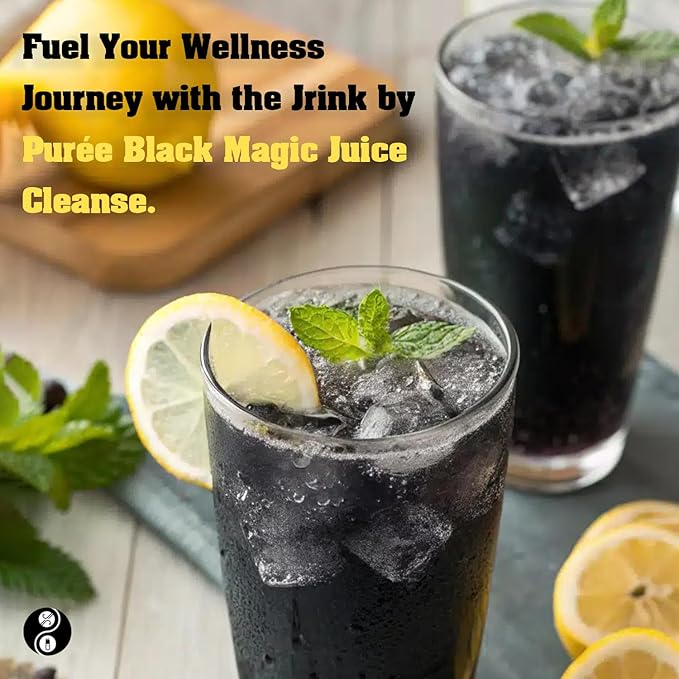 JRINK by Purée Black Magic Cold Pressed Juice Cleanse Organic Raw Fruit and Vegetable Detox Drink Healthy Cleanse No Preservatives Cold Press Juice 12 Bottles 16oz Each
