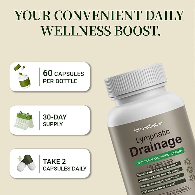 Lymphatic Drainage Capsules-Lymphatic Drainage Supplements Herbal Detox &amp Immune Support with 8-Plant Complex Supports Fluid Balance &amp Promotes a Light Feeling 60 Capsules (1pc)