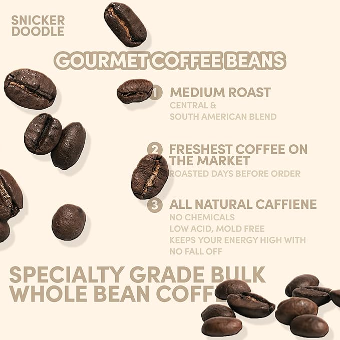 Sarasota Coffee Whole Bean Snickerdoodle Sugar Cookie | Medium Roast Gourmet Flavored Coffee Beans | Low Acid Mold Free Specialty Grade Bulk Coffee Beans | 5lb (80 oz)