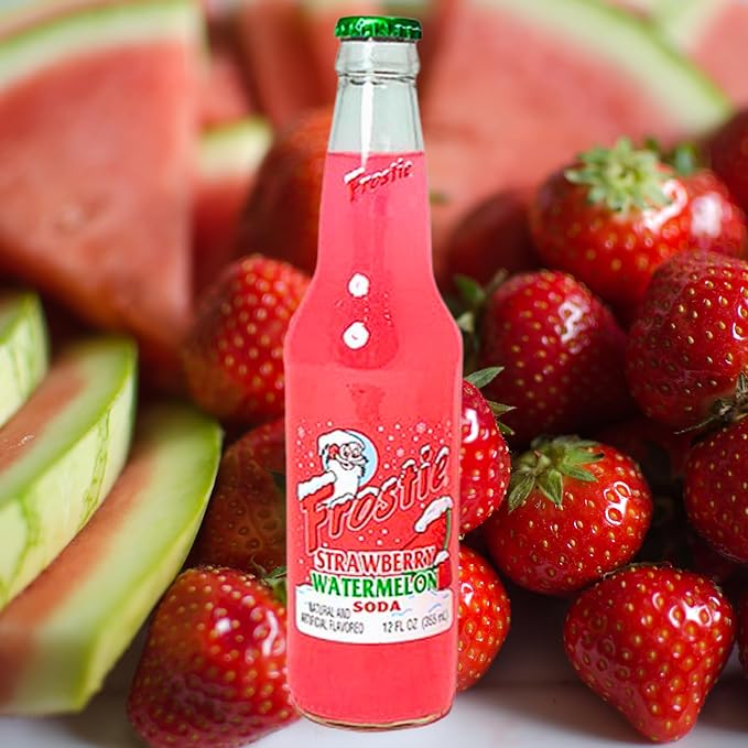 Frostie Strawberry Watermelon Soda | One of Frostie’s Popular Soda Flavors | Real Cane Sugar | Caffeine Free | 12 oz Glass Bottles with Crazy Soda Pop Bottle Opener (6 Pack)