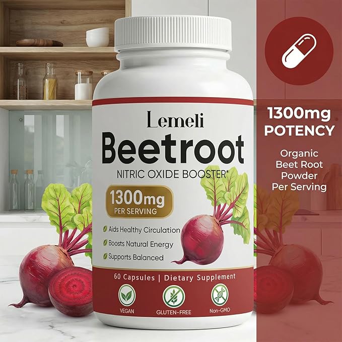 Lemeli Beetroot - 1300mg Lemeli Beet Root Capsules Boost Vitality Immune and Digestive Pure Non-GMO &amp Gluten Free Beet Root Supplement 60 Capsules (1)