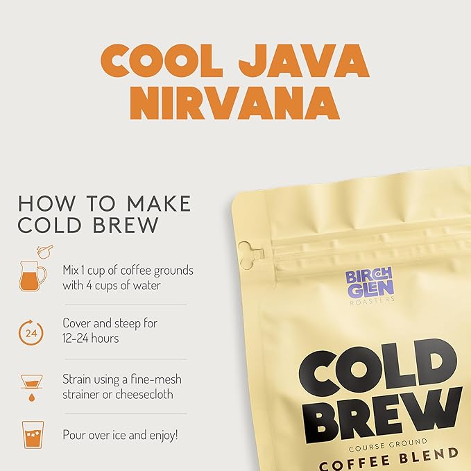 Birch Glen Roasters Cold Brew Coffee | Flavored Coarse Ground Coffee | Medium Roast | Artisanal Roasting | 100% Arabica |1 LB Bag | Irish Cream