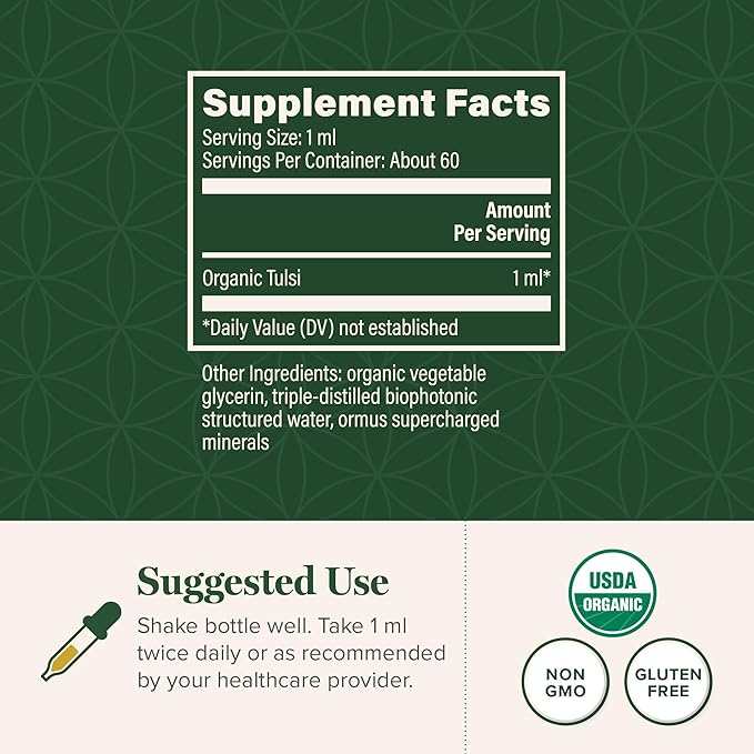 Global Healing Center - Organic Tulsi (Holy Basil Leaf Extract) Vegan Liquid Supplement Drops (Organic Basil) - Bioavailable Herb for Normal Stress Response Natural Energy &amp Immune Support