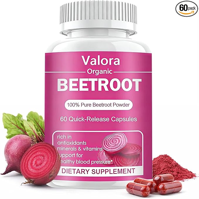 Valora Beetroot Powder Organic Beet Root Powder 1300mg Beet Root Powder Natural &amp Vegan Supplement 60 Capsules 30-Day Supply (60 Count (Pack of 1))