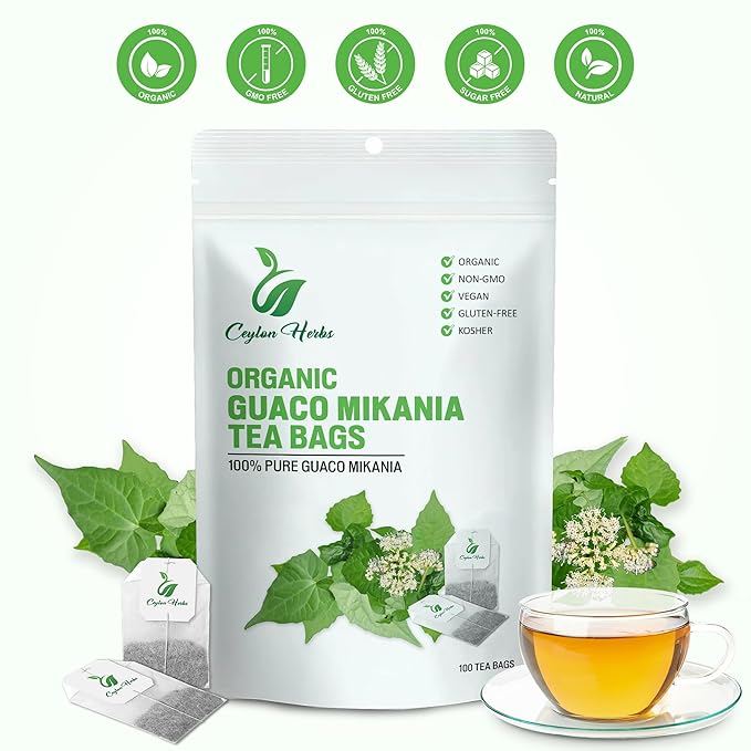 100 Guaco Mikania Tea Bags - 100% Pure Organic Wild-Crafted Herbal Tea Bags for a Refreshing Earthy Brew