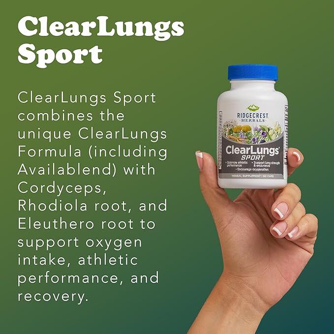 Ridgecrest Herbals ClearLungs Sport Oxygen Intake and Lung Support Formula with Cordyceps Rhodiola Eleuthero (60 Vegan Caps 30 Serv)