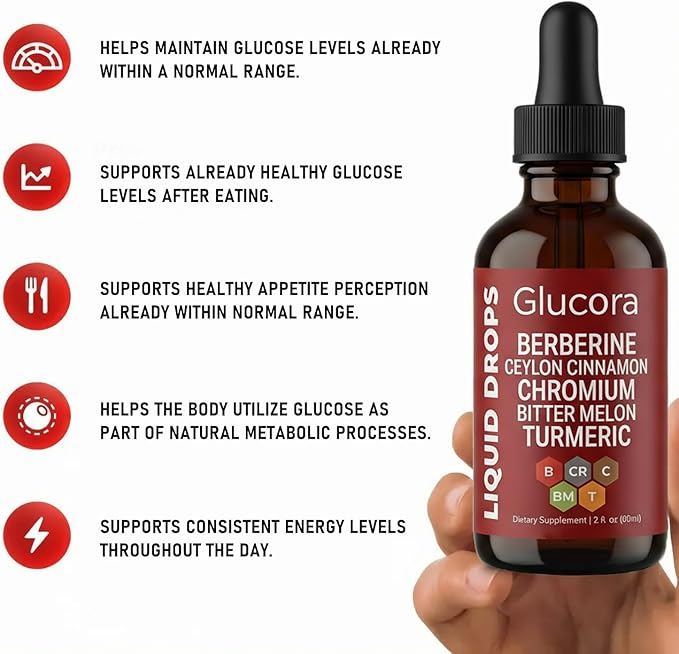 Glucora Berberine Drops | 10-in-1 Herbal Formula | Sugar-Free Vegan Liquid Supplement | 2 fl oz
