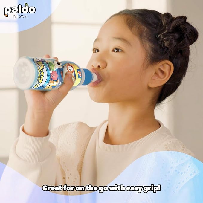 Paldo Fun &amp Yum Pororo Kids Milk Flavor Drink Pack of 8 Fruit Juice Drinks with Comfortable Push-Pull Sports Cap Perfect Drink for Children 7.95 fl oz. x 8