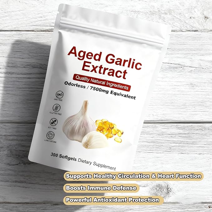 Elare Aged Garlic Extract - 7500mg Odorless Per Serving 300 Count Organic Aged Garlic Extract Capsules Aged for 2 Years - for Heart &amp Immune Support Antioxidant Supplements