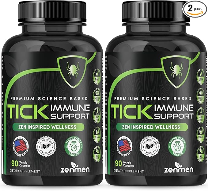 Zenmen Tick Immune Support 180 Vegan Capsules 2 Bottles - Improved Formula - Japanese Knotweed Cat's Claw Chinese Skullcap Cryptolepis Sanguinolenta Sweet Wormwood - Made in The USA