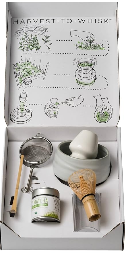 Matcha Kari Dr. Weil Complete Tea Set - Black - Japanese Ceremonial Organic Matcha with Whisk and Holder Ceramic Bowl Sifter and Scoop