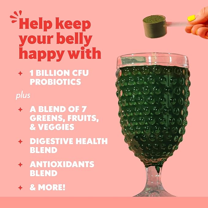 Amazing Grass Sweet Greens and Superfoods Powder for Digestive Health Greens Powder Digestive Enzymes Probiotics Spirulina Chlorella Peach Hibiscus 30 Servings