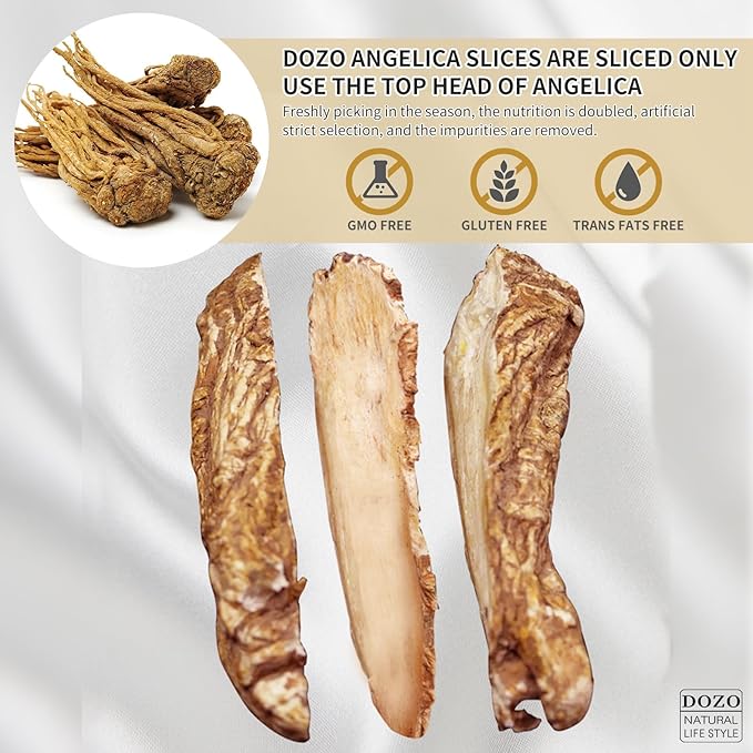 DOZO Premium Angelica Root 10.58oz/300g Dang Gui Dong Quai Natural Angelica Sinensis Slices for Tea Sulfur Free Caffeine Free 当归 当归片 當歸