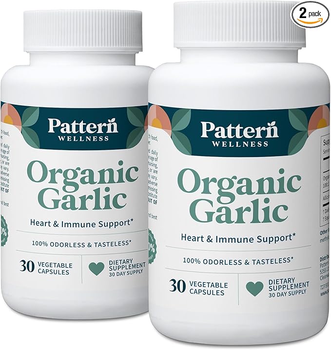 Pattern Wellness Odorless Organic Garlic - 1000mg - Supports Circulatory &amp Immune Health - Non-GMO Gluten Free Vegan - 60 Capsules