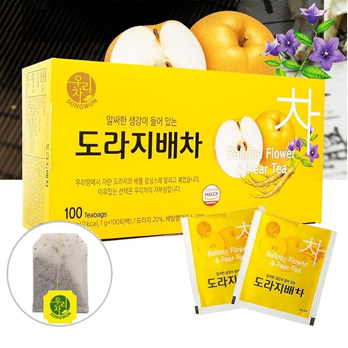 SONGWON 100% Korean Balloon Flower &amp Pear Tea with Ginger 100 Tea Bags_1g x 100ea (3.53 oz / 100g)