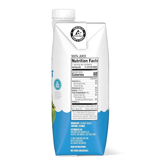Amazon Grocery Pure Coconut Water No Added Sugar 11.2 Fl Oz 24 Ct