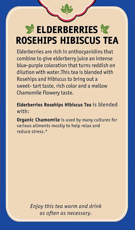 Herbal Cup Ayurveda Elderberries Tea Organic Rosehips Hibiscus No Caffeine Herbal Supplement (16 Count Pack of 6)