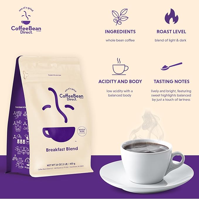 Coffee Bean Direct Best Sellers Coffee Variety Bundle Whole Bean 1 Pound Bags (Pack of 5)
