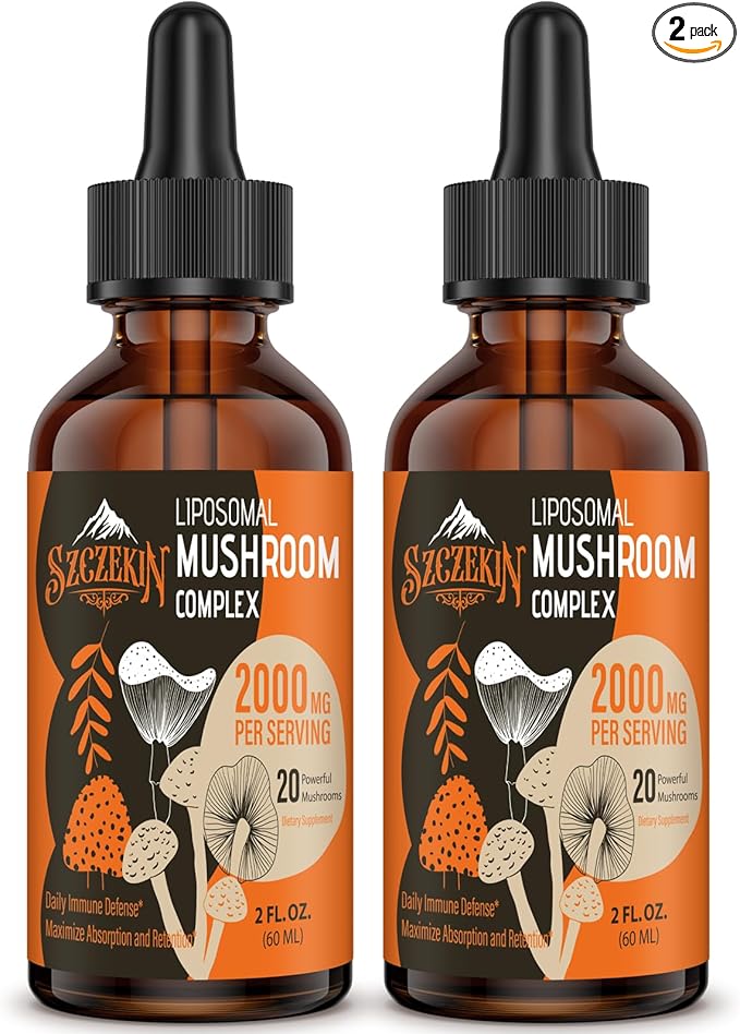 Liposomal Mushroom Complex Drops 2000 MG - 20 Organic Mushroom Extracts - Advanced Liquid Formula for Immunity Cognitive and Memory - Lions Mane Supplement Reishi Cordyceps Chaga 60 Servings