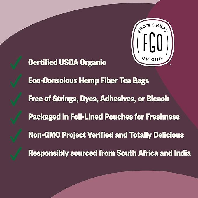 FGO Organic Rooibos Chai Tea 100 Count Eco-Conscious Tea Bags Resealable Bag Packaging May Vary (Pack of 1)