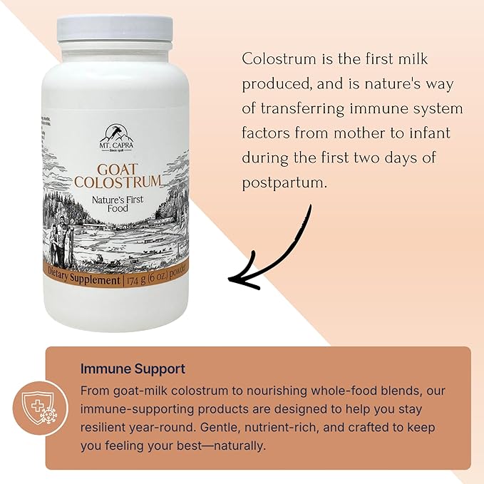 Mt. Capra Goat Colostrum | for Healthy Immune System Gut and Athletic Performance | Grass-Fed High in Immunoglobulins | 60 Servings - 174 Grams