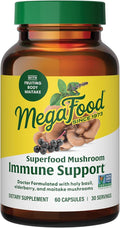 MegaFood Superfood Mushroom Immune Support - Maitake Mushroom Supplement with Elderberry &amp Holy Basil to Help Support a Healthy Immune System - Doctor Formulated Vegan - 60 Capsules 30 Servings