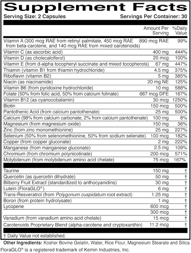 ScienceBased Health OcularEssentials – Daily Multivitamin with Eye Health Support – 30+ Nutrients Including Lutein Zeaxanthin Resveratrol &amp Plant-Based Antioxidants – 60 Capsules