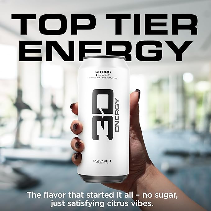 3D Energy Drink – Sugar Free 200mg Caffeine Pre Workout Taurine L-Carnitine Lightly Carbonated 16oz Cans 12 Pack - Citrus Frost