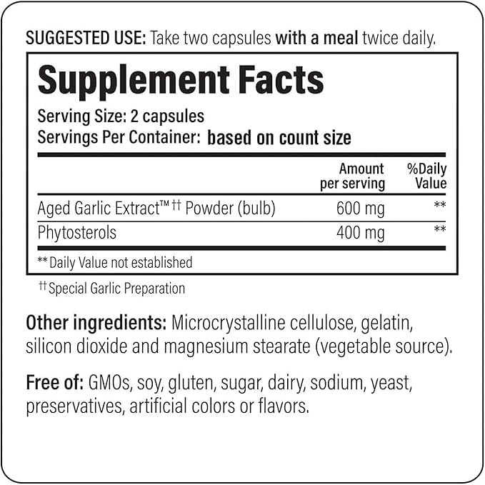 Kyolic Aged Garlic Extract Formula 107 Phytosterols for Cholesterol Support* 240 Capsules