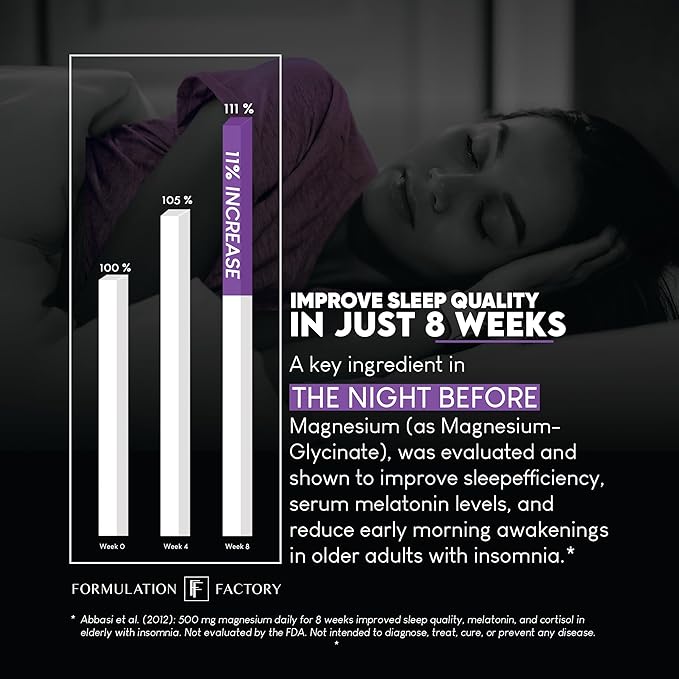 Formulation Factory The Night Before 10-in-1 Midnight Maximizer Sleep Supplement Magnesium Glycinate L-Theanine &amp More Stress Relief Relaxation Focus (6 Month Supply 360 Capsules)
