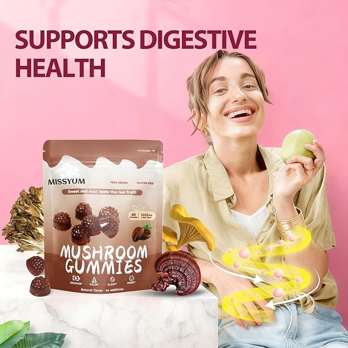 Mushroom Gummies 10-in-1 Adaptogenic Blend Vegan Coffee Flavor 60 Count | with Lion's Mane Reishi Chaga Shiitake &amp More