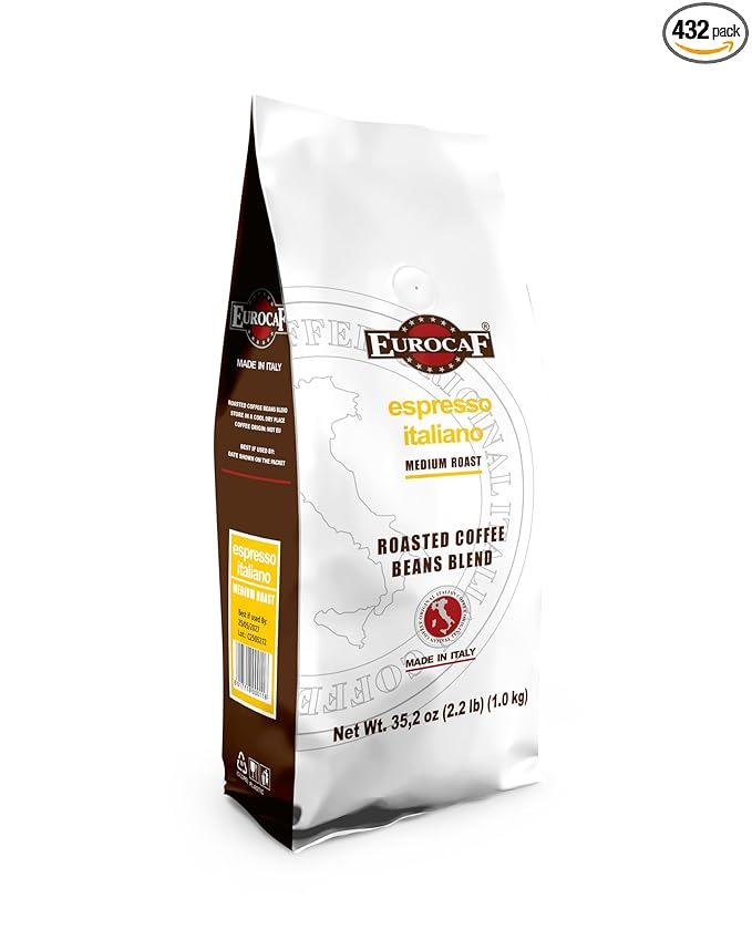Eurocaf Espresso Italiano Blended Whole Bean Coffee Medium Roast 2.2 Ib bag Original Italian Coffee (Pack of 1)