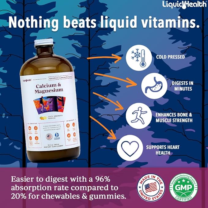 LIQUIDHEALTH Sleep Well Melatonin Drops &amp Calcium and Magnesium Liquid Joint Supplement Bundle - Natural Herbal Sleep Aid Promotes Relaxation Bone Tissue &amp Joint Support - USA Made Vegan