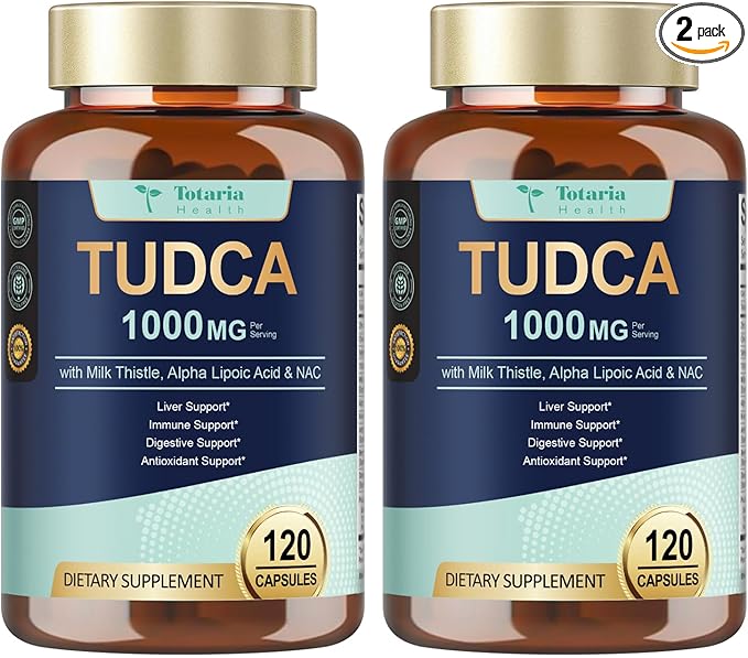 Totaria 2 Packs TUDCA 1000mg Liver Support Supplement with Milk Thistle NAC ALA 80% Silymarin 15-in-1 Extra Strength Bile Salts