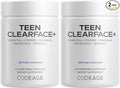 Codeage Teen Clearface Adolescent Face Skin &amp Pimples Vitamins A C D3 E Pantothenic Acid Niacin Zinc Supplement Teenagers Probiotics L-Lysine Omega-3 Oily Skin Pores Spots - 2 Pack