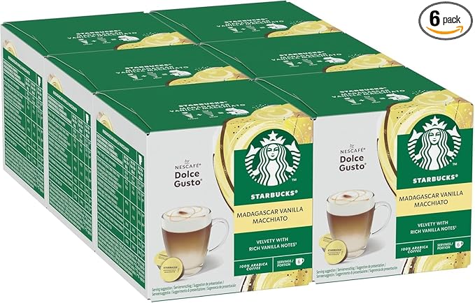 Starbucks Madagascar Vanilla Macchiato Coffee Pods by NESCAFÉ Dolce Gusto (Pack of 6 Total 72 Pods)