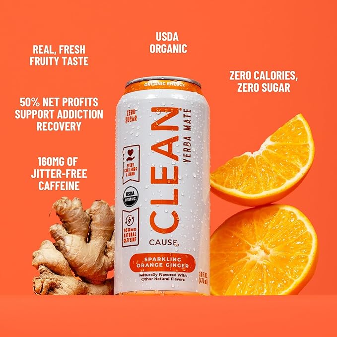 CLEAN Cause Zero Sugar Variety Pack Yerba Mate Tea Sparkling USDA Organic Energy Drink Alternative Zero Calorie 160mg Natural Caffeine Soda Alternative Plant-Based (16oz cans 12-Pack Case 3 Fla