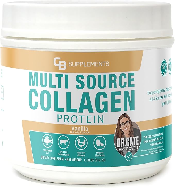 CB Supplements Multi Collagen Protein – Hydrolyzed Collagen for Joint Skin Gut Hair &amp Nail Health – Vanilla Flavored Powder with Types I II III V &amp X – Grass-Fed &amp Clean – 58 Serving