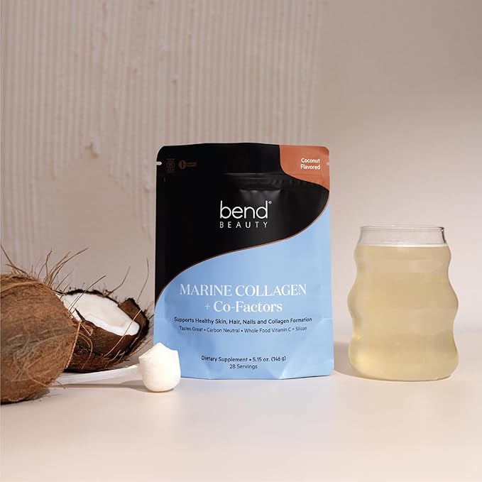 Bend Beauty Marine Collagen + Co-Factors | Coconut Flavored Collagen Powder | Hydrolyzed Collagen Supplement | Fish Collagen Peptides + Silicon + Vitamin C | Supports Healthy Skin Hair and Nails