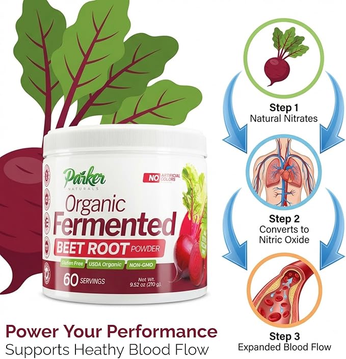 Parker Naturals Organic Fermented Beet Root Powder 9.52 oz Beet Powder Supports Healthy Immune System Gluten Free Non-GMO &amp Vegan Beets Supplements 60 Servings