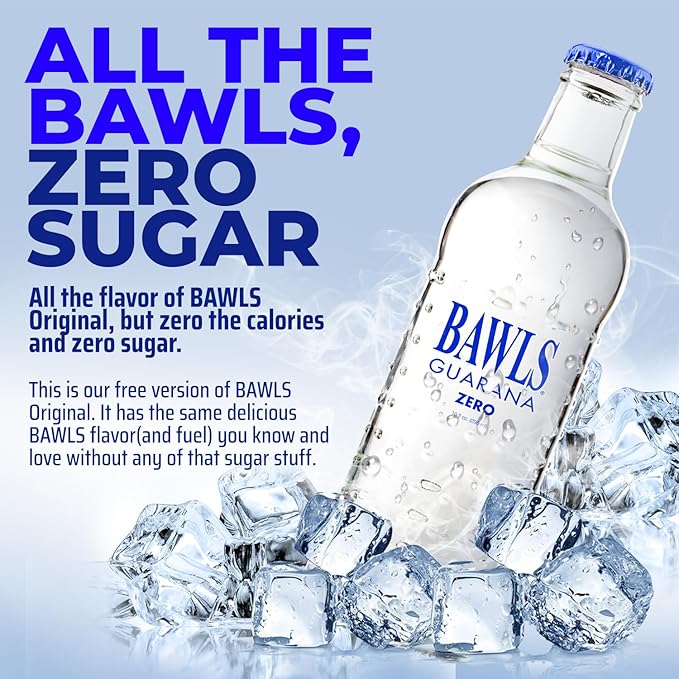 BAWLS Guarana Zero BAWLS Guarana Drink Guarana Soda Guarana Fueled Soda for Energy High Energy Caffeinated Drink 10oz 24 Pack Glass Bottles