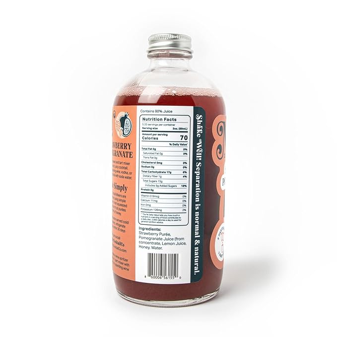 Mixly Strawberry Pomegranate Mixer Made with Fresh Squeezed Juice Ready to Drink Use with Vodka Tequilla Soda Water 16 oz.