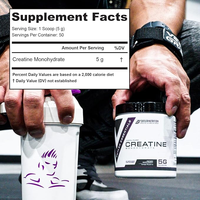 Cutler Nutrition Pure Creatine Monohydrate - 5g Per Serving 50 Servings - Premium Muscle Builder Enhances Strength Performance &amp Recovery - Unflavored for Easy Mixing
