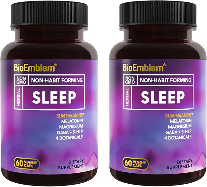 BioEmblem Natural Sleep Aid for Adults with Melatonin Valerian Root Suntheanine &amp More | Healthy Sleep Supplement | Herbal Sleeping Pills | 60 Capsules 2 Pack