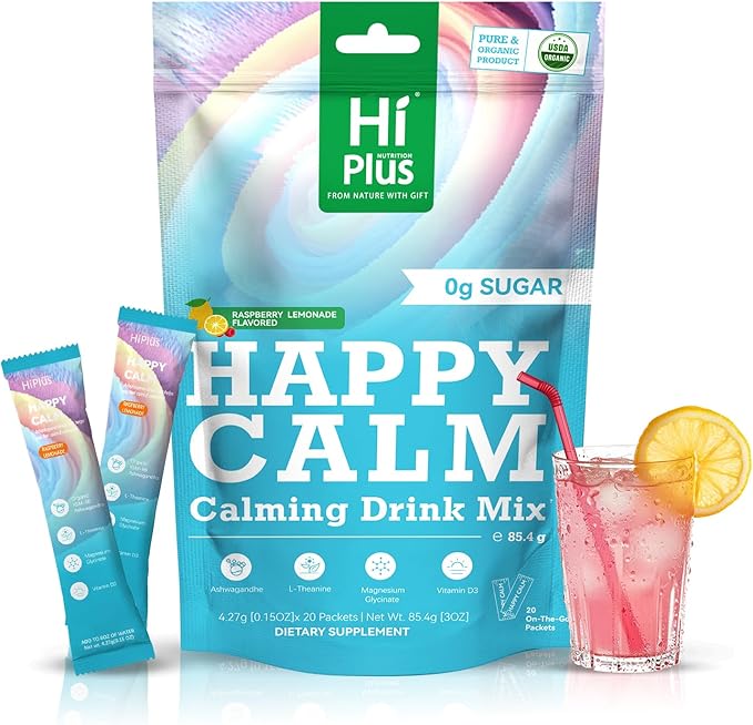 Happycalm-Calming Drink Mix with KSM-66 Ashwagandha Vitamin D3 Magnesium &amp L-Theanine-Supports Cortisol Balance Mood&ampSleeplmproved Sleep QualityMinor tensionreliefWithout Drowsiness